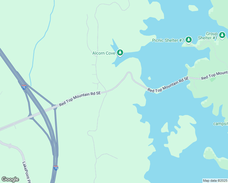 map of restaurants, bars, coffee shops, grocery stores, and more near Red Top Mountain Road Southeast in Cartersville