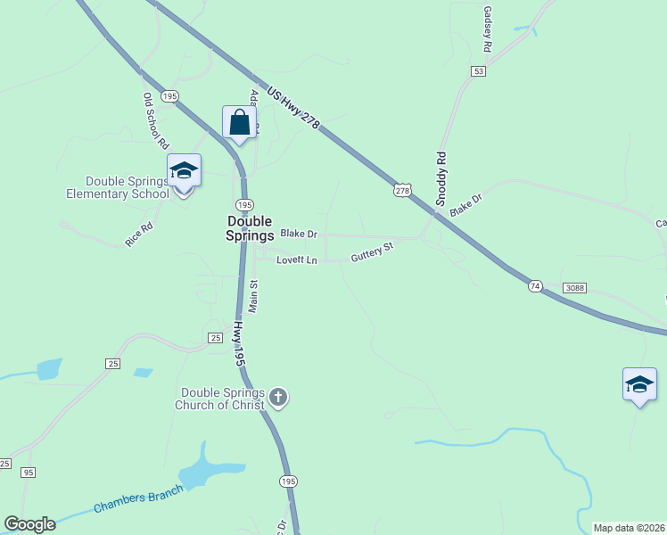 map of restaurants, bars, coffee shops, grocery stores, and more near 43-449 Tingle Rd in Double Springs