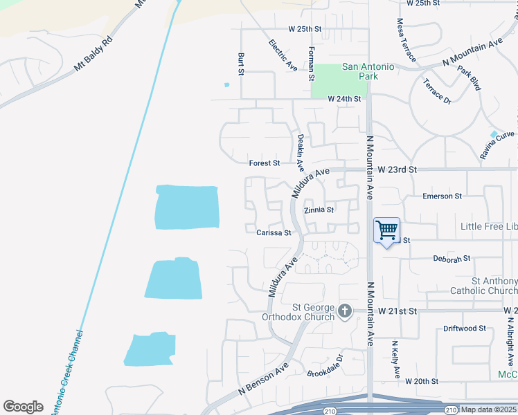 map of restaurants, bars, coffee shops, grocery stores, and more near 2248 Tulip Avenue in Upland