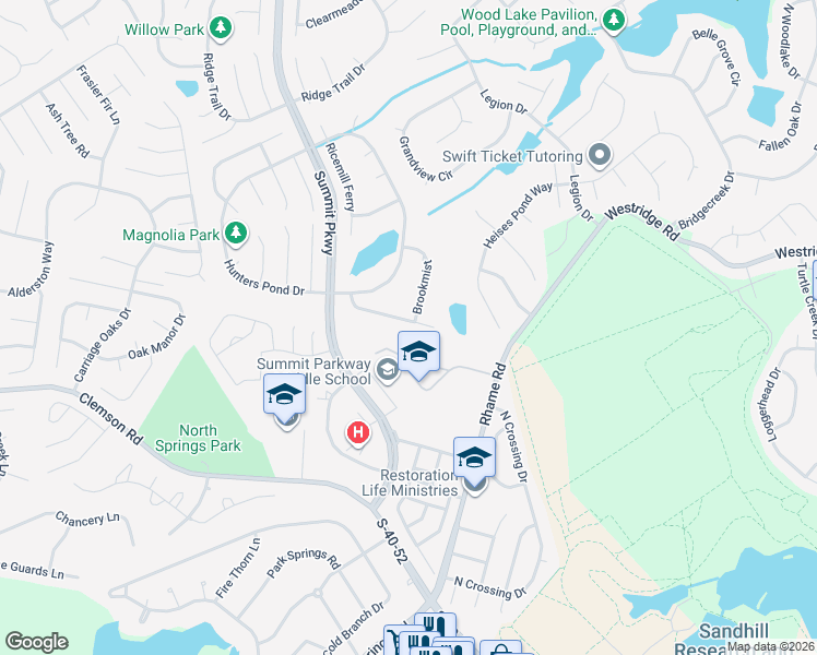 map of restaurants, bars, coffee shops, grocery stores, and more near 20 Piedmont Ridge in Columbia