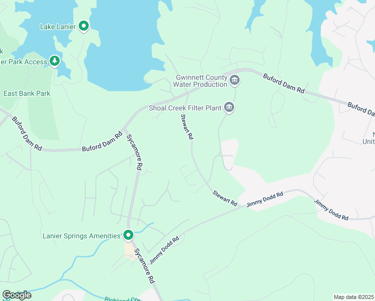 map of restaurants, bars, coffee shops, grocery stores, and more near 6220 Stewart Road in Buford