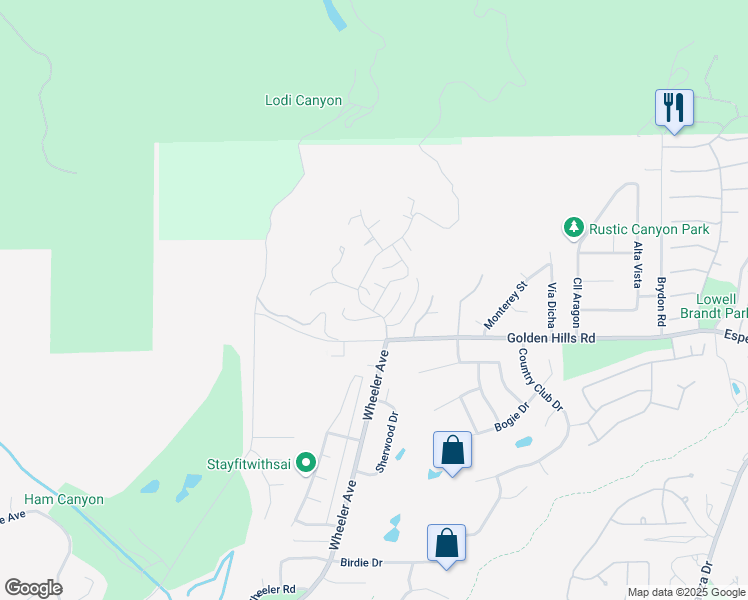 map of restaurants, bars, coffee shops, grocery stores, and more near 5150 Mountain Springs Ranch Road in La Verne