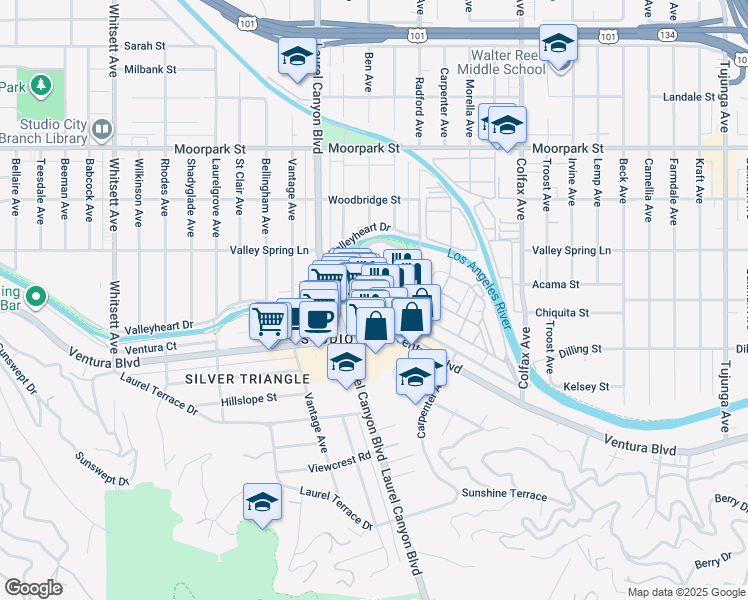 map of restaurants, bars, coffee shops, grocery stores, and more near 12044 Hoffman Street in Los Angeles