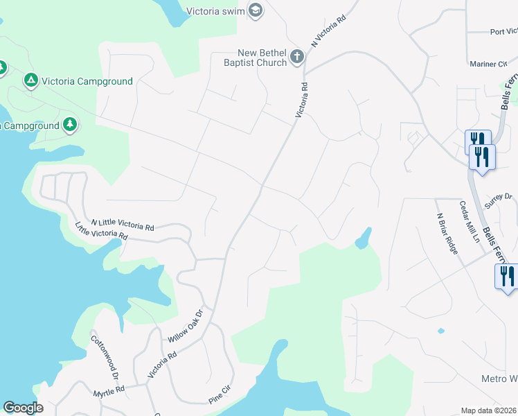 map of restaurants, bars, coffee shops, grocery stores, and more near 535 Victoria Road in Woodstock