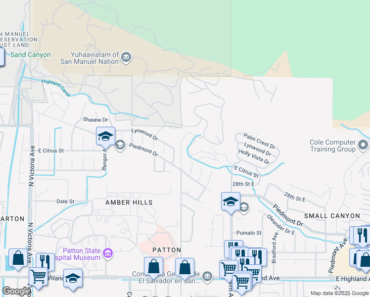 map of restaurants, bars, coffee shops, grocery stores, and more near 2963 North Orange Street in Highland