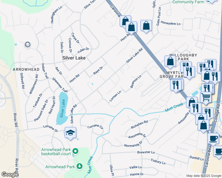 map of restaurants, bars, coffee shops, grocery stores, and more near 311 Silver Lake Road in Wilmington