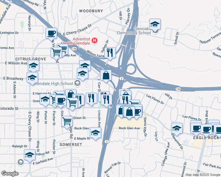 map of restaurants, bars, coffee shops, grocery stores, and more near 5253 Eagle Dale Avenue in Los Angeles