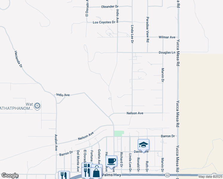 map of restaurants, bars, coffee shops, grocery stores, and more near 5855 Carmelita Avenue in Yucca Valley