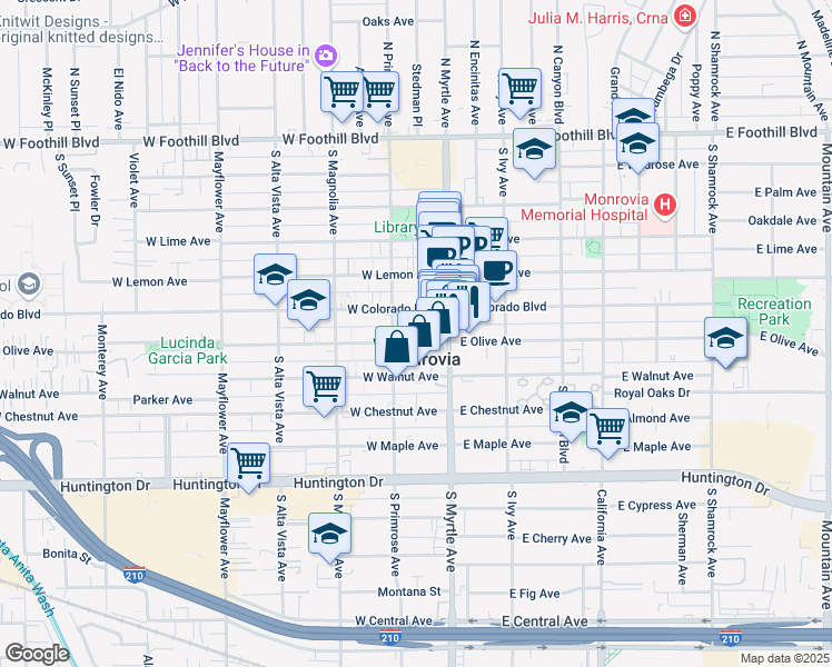map of restaurants, bars, coffee shops, grocery stores, and more near in Monrovia