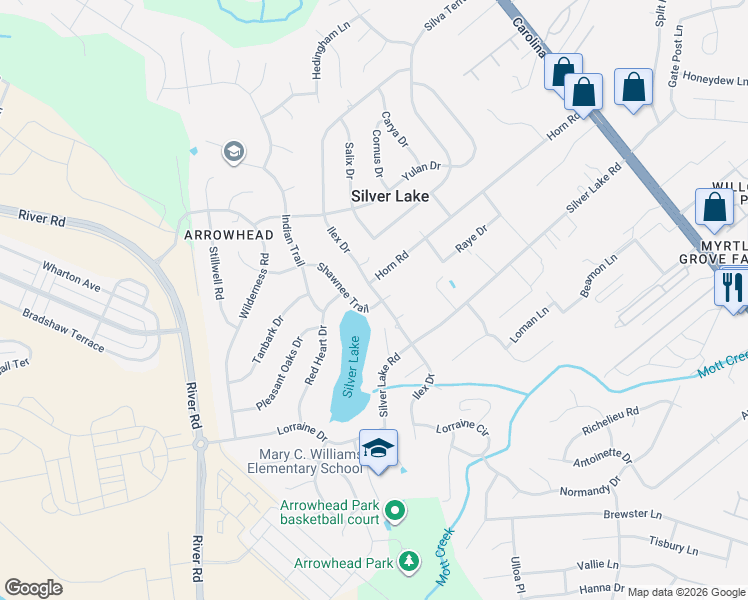 map of restaurants, bars, coffee shops, grocery stores, and more near 579 Shawnee Trail in Wilmington