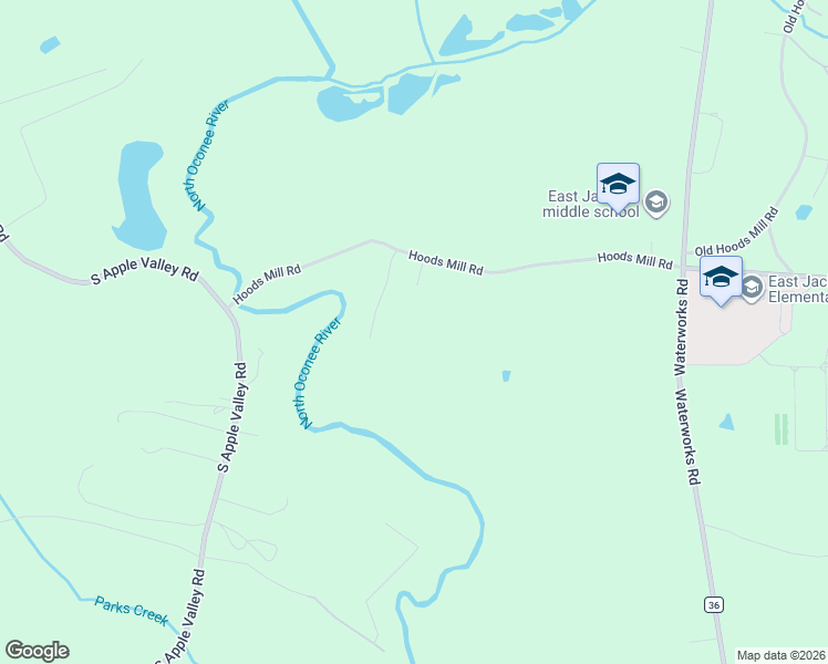 map of restaurants, bars, coffee shops, grocery stores, and more near 2415 Hoods Mill Road in Commerce