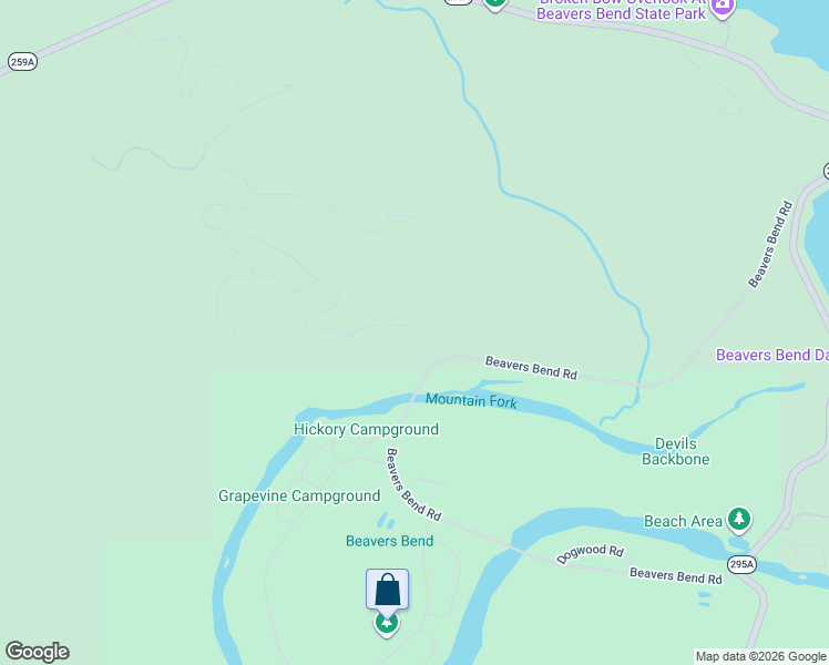 map of restaurants, bars, coffee shops, grocery stores, and more near Beavers Bend Road in Broken Bow