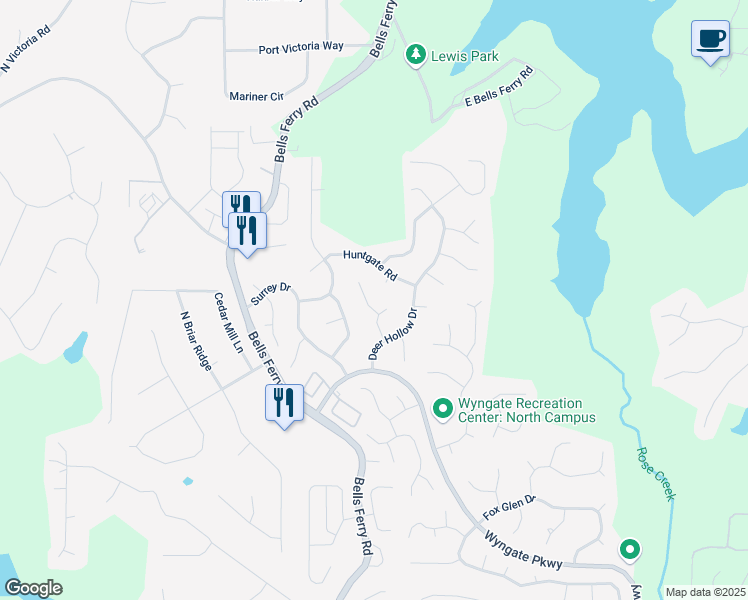 map of restaurants, bars, coffee shops, grocery stores, and more near 3002 Fieldstream Way in Woodstock