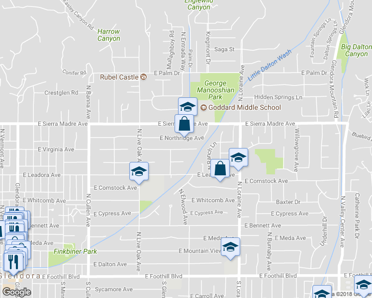 map of restaurants, bars, coffee shops, grocery stores, and more near 833 East Virginia Avenue in Glendora