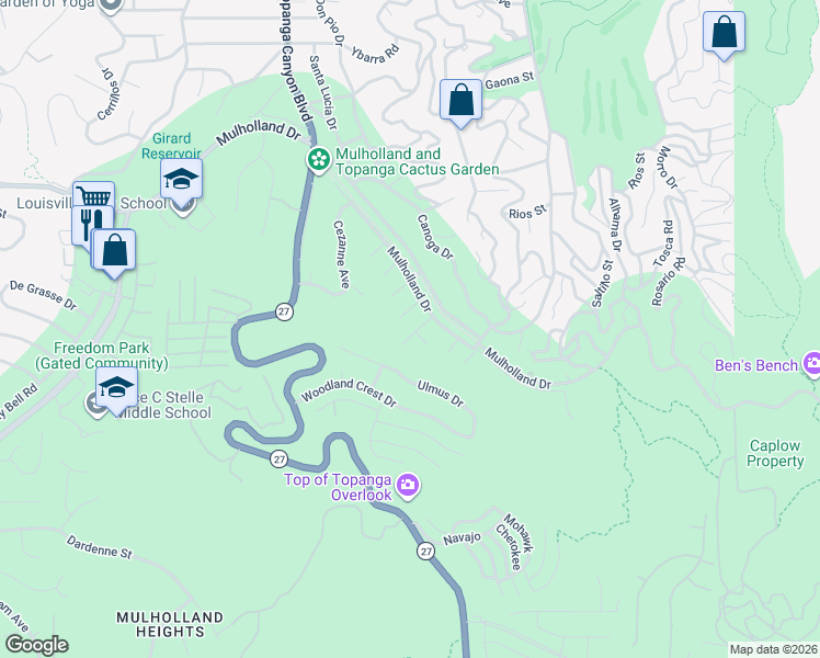 map of restaurants, bars, coffee shops, grocery stores, and more near 21444 Picasso Place in Los Angeles