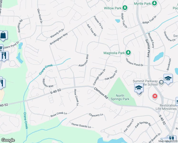 map of restaurants, bars, coffee shops, grocery stores, and more near 39 Coachmen Court in Columbia