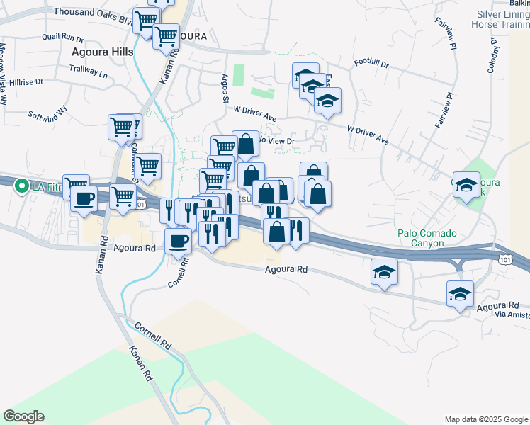 map of restaurants, bars, coffee shops, grocery stores, and more near 28811 Canwood St in Agoura Hills