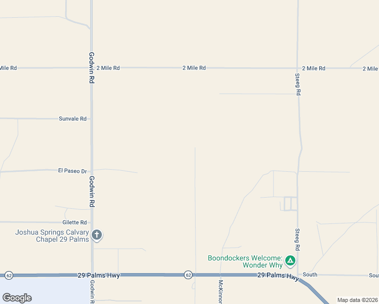 map of restaurants, bars, coffee shops, grocery stores, and more near 6300 Easy Street in Twentynine Palms