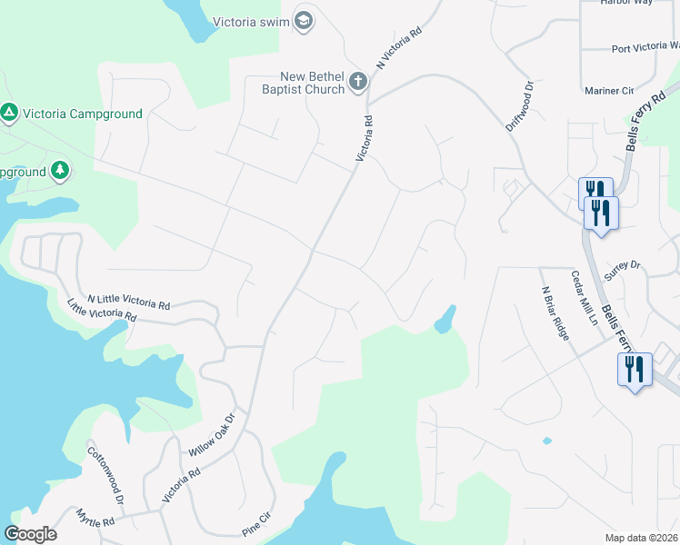 map of restaurants, bars, coffee shops, grocery stores, and more near 1104 Canvas Back Drive in Woodstock