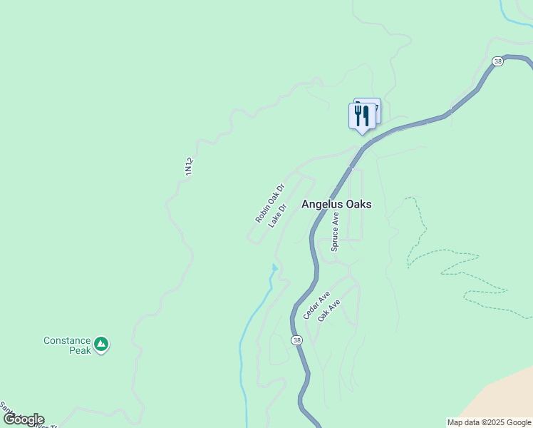 map of restaurants, bars, coffee shops, grocery stores, and more near 5935 Robin Oak Drive in Angelus Oaks