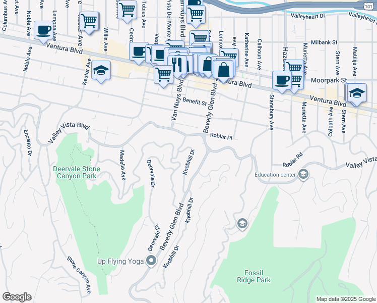 map of restaurants, bars, coffee shops, grocery stores, and more near 4141 Knobhill Drive in Los Angeles