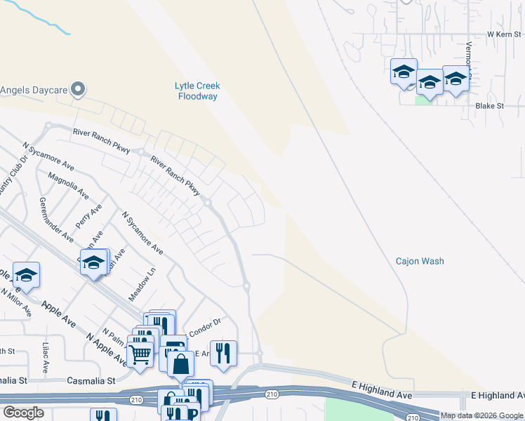 map of restaurants, bars, coffee shops, grocery stores, and more near 2394 Crater Avenue in Rialto