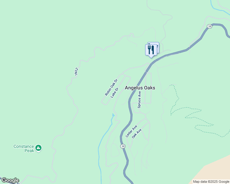 map of restaurants, bars, coffee shops, grocery stores, and more near 5935 Robin Oak Drive in Angelus Oaks