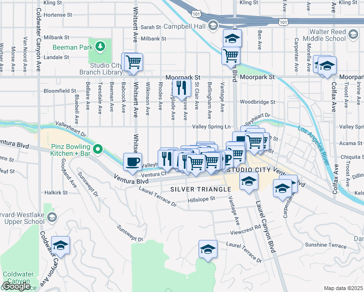 map of restaurants, bars, coffee shops, grocery stores, and more near 4139 Laurelgrove Avenue in Los Angeles