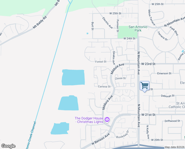 map of restaurants, bars, coffee shops, grocery stores, and more near 2257 Poppy Avenue in Upland