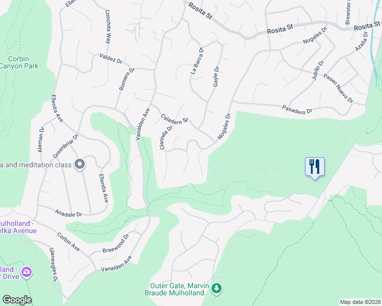 map of restaurants, bars, coffee shops, grocery stores, and more near 4050 Clarinda Drive in Los Angeles
