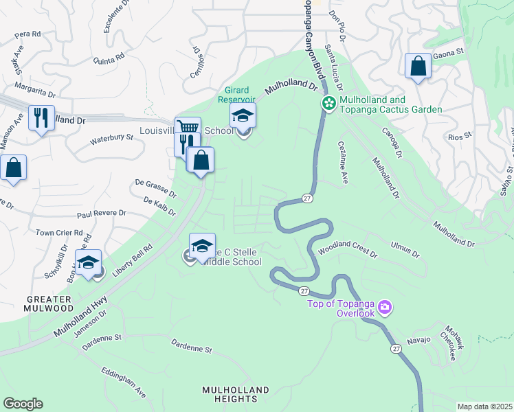 map of restaurants, bars, coffee shops, grocery stores, and more near 4201 California 27 in Los Angeles County