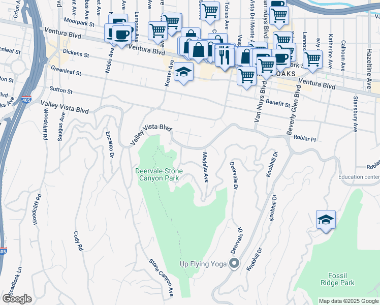 map of restaurants, bars, coffee shops, grocery stores, and more near 14680 Valley Vista Boulevard in Los Angeles
