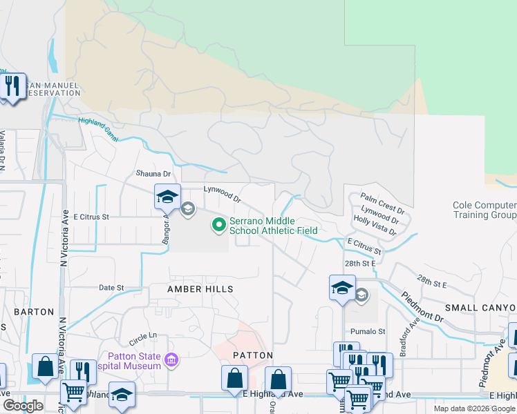 map of restaurants, bars, coffee shops, grocery stores, and more near 3322 Lynwood Drive in Highland