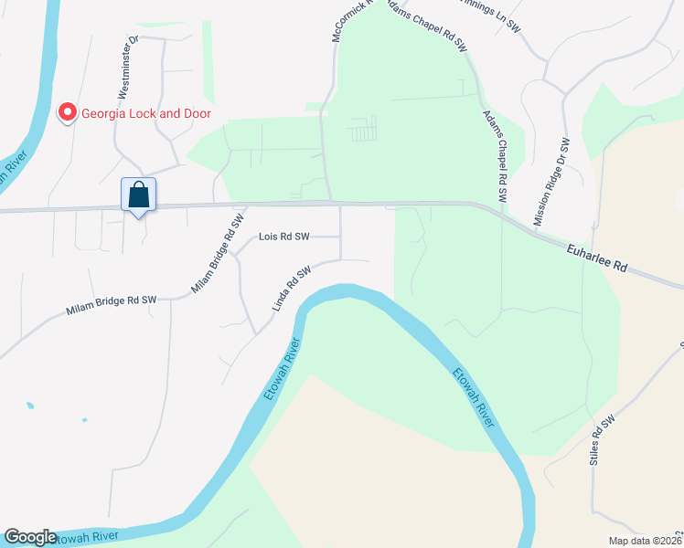 map of restaurants, bars, coffee shops, grocery stores, and more near 25 Linda Road Southwest in Euharlee