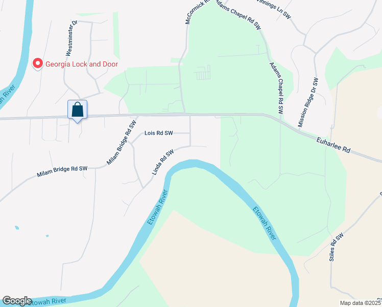 map of restaurants, bars, coffee shops, grocery stores, and more near 27 Linda Road Southwest in Euharlee