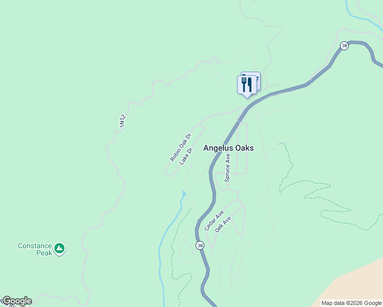map of restaurants, bars, coffee shops, grocery stores, and more near 5961 Lake Drive in Angelus Oaks