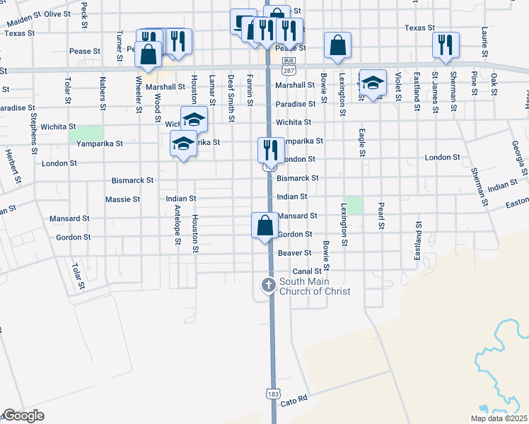 map of restaurants, bars, coffee shops, grocery stores, and more near 1819 Indian Street in Vernon