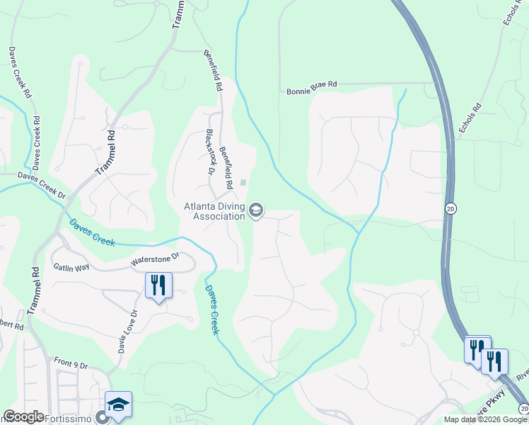 map of restaurants, bars, coffee shops, grocery stores, and more near 2920 Grange Hill Way in Cumming