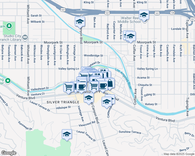 map of restaurants, bars, coffee shops, grocery stores, and more near 12045 Hoffman Street in Los Angeles