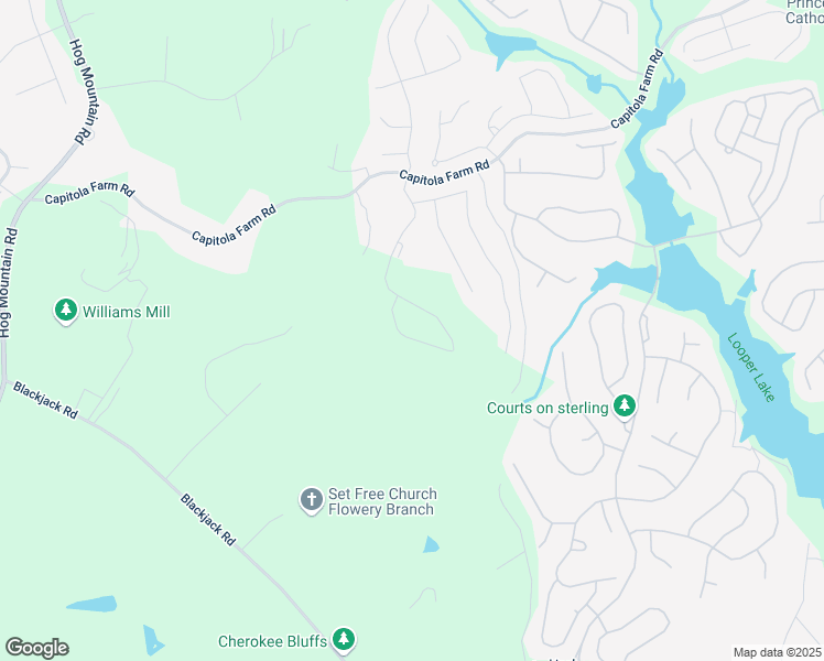 map of restaurants, bars, coffee shops, grocery stores, and more near 6675 Capitola Farm Road in Flowery Branch