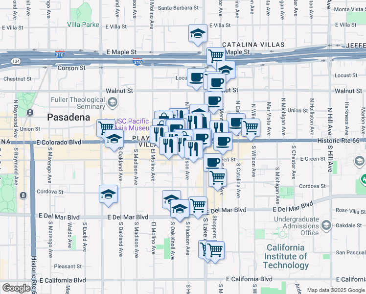 map of restaurants, bars, coffee shops, grocery stores, and more near 790 East Colorado Boulevard in Pasadena