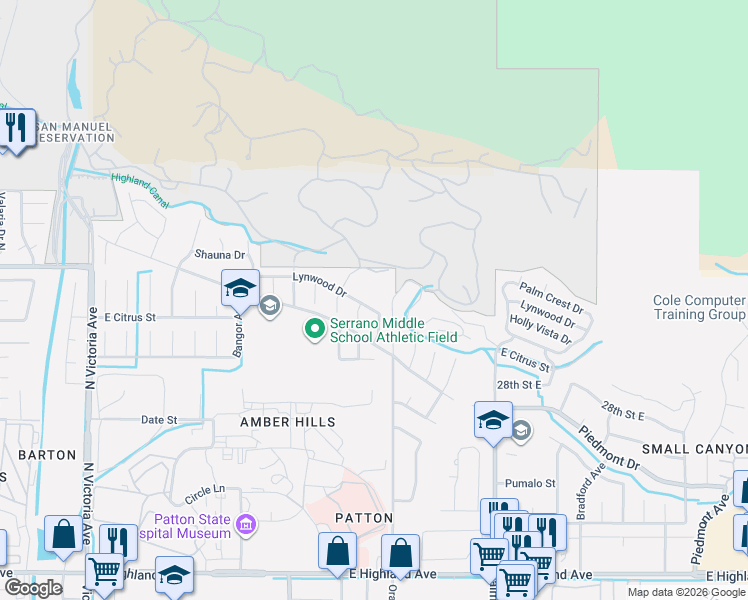 map of restaurants, bars, coffee shops, grocery stores, and more near 3322 Lynwood Drive in Highland