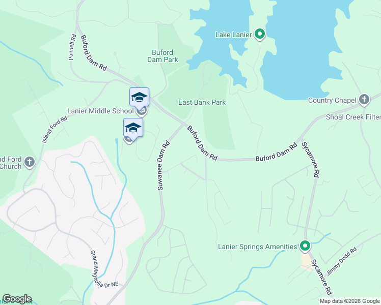 map of restaurants, bars, coffee shops, grocery stores, and more near 6494 Blue Water Drive in Buford