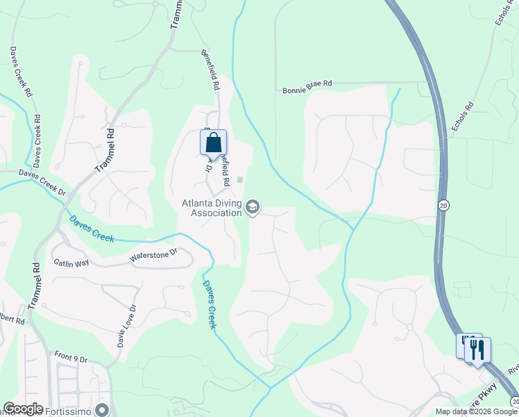 map of restaurants, bars, coffee shops, grocery stores, and more near 2920 Grange Hill Way in Cumming