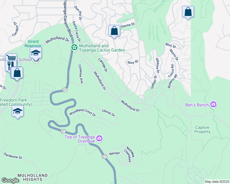 map of restaurants, bars, coffee shops, grocery stores, and more near 4239 Canoga Drive in Los Angeles