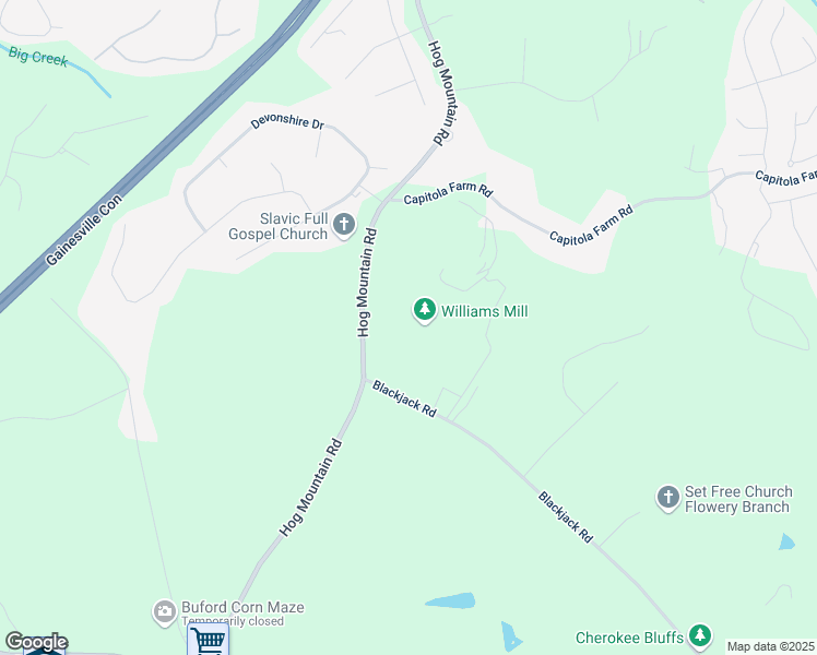 map of restaurants, bars, coffee shops, grocery stores, and more near 5565 Hog Mountain Road in Flowery Branch