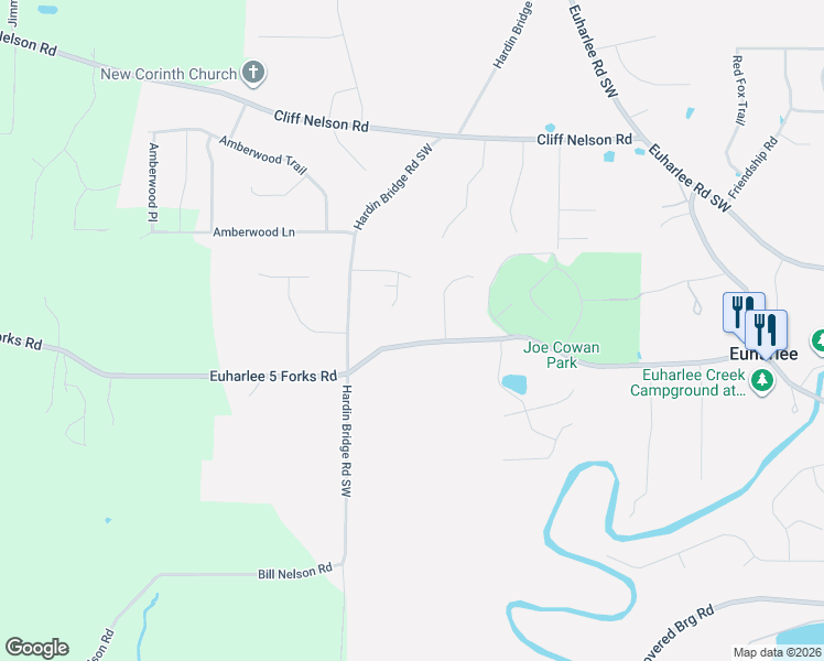 map of restaurants, bars, coffee shops, grocery stores, and more near 116 Euharlee 5 Forks Road in Euharlee