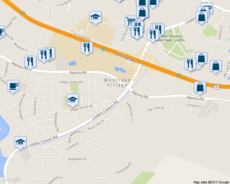 map of restaurants, bars, coffee shops, grocery stores, and more near in Westlake Village
