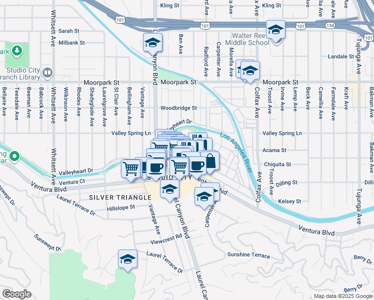map of restaurants, bars, coffee shops, grocery stores, and more near 12045 Hoffman Street in Los Angeles