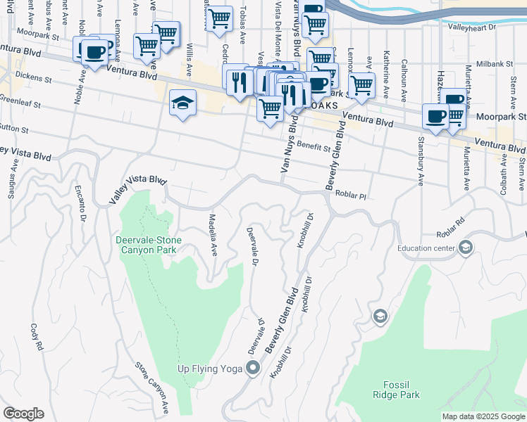 map of restaurants, bars, coffee shops, grocery stores, and more near 14600 Round Valley Drive in Los Angeles